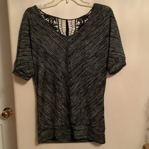 Charcoal Heather Women's Short Sleeve Top with Lace Accent